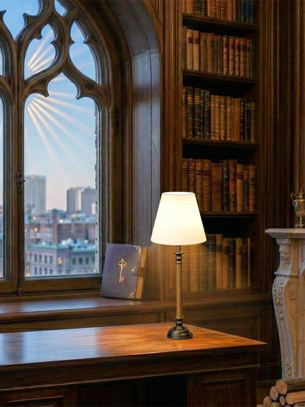 Menzel Aurelia 48, runder Sockel, Chrom / Holz Stab mittel braun, Schirm rund Strichlack Farbe nach Wahl