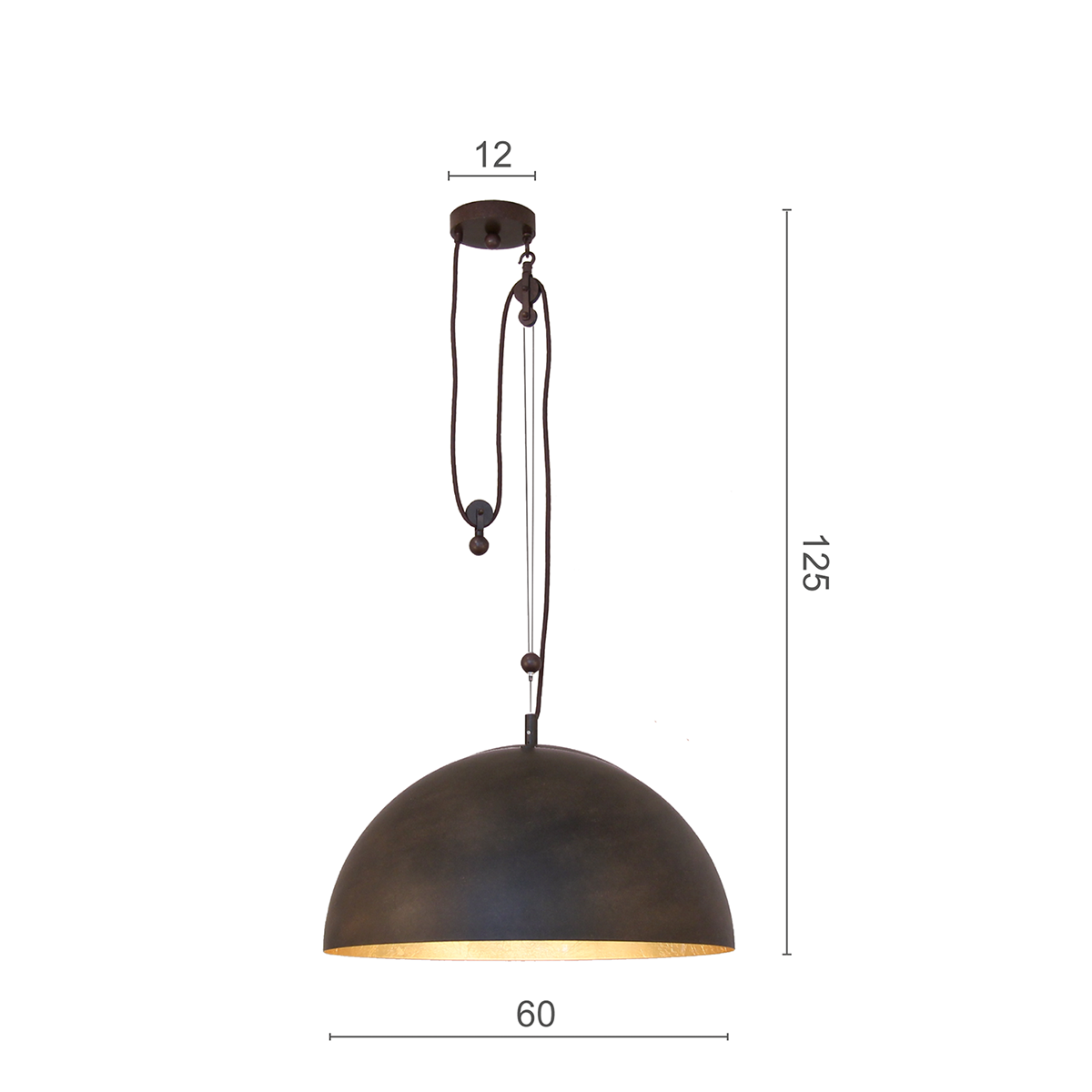 Menzel SOLO  Pendel Halbkugel D=60cm höhenverstellbar. Eisen braun-schwarz, Innen Blattgold