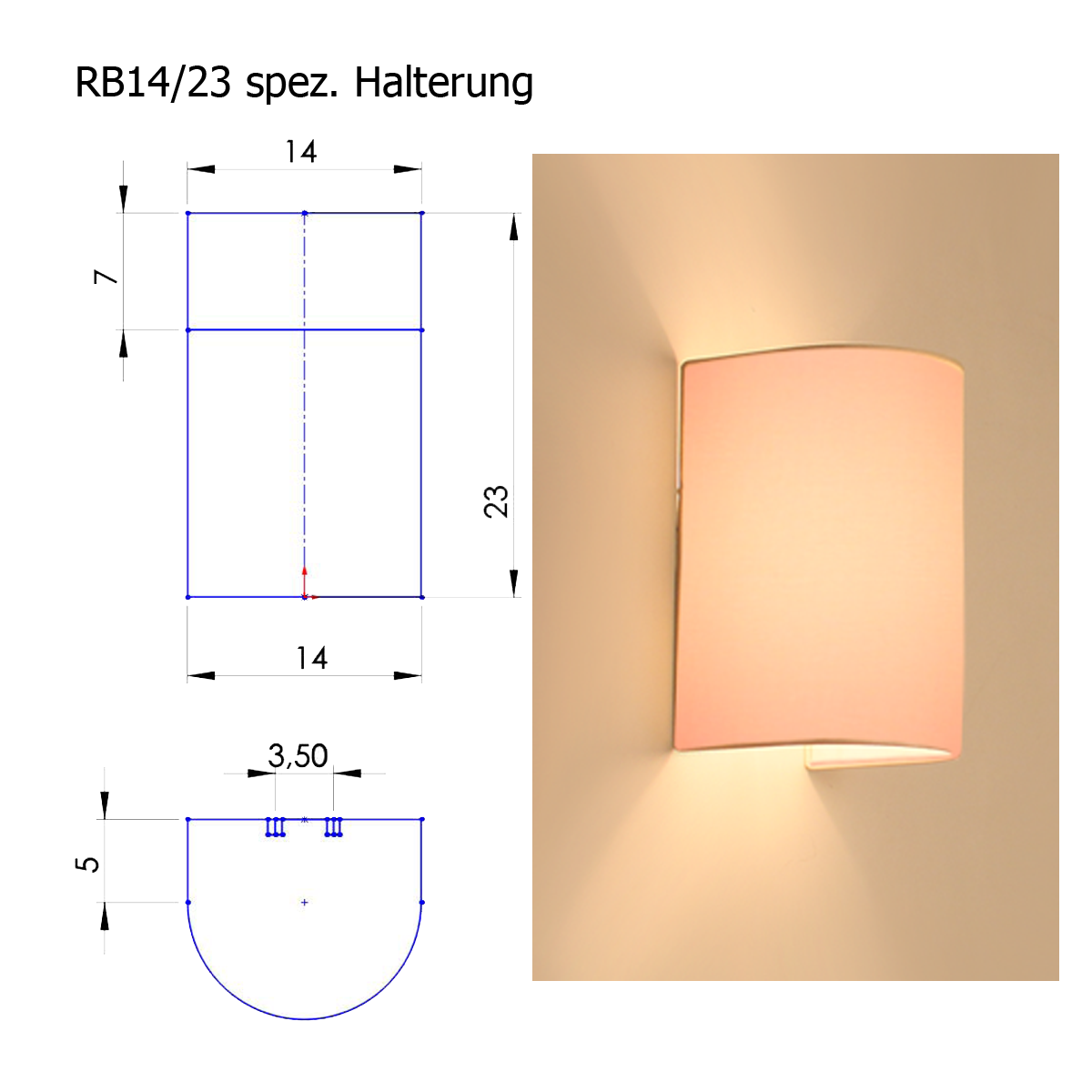 Lampenschirm Blende A, B=14cm, H=23cm Chintz, spezial Halterung für Montur LI702,