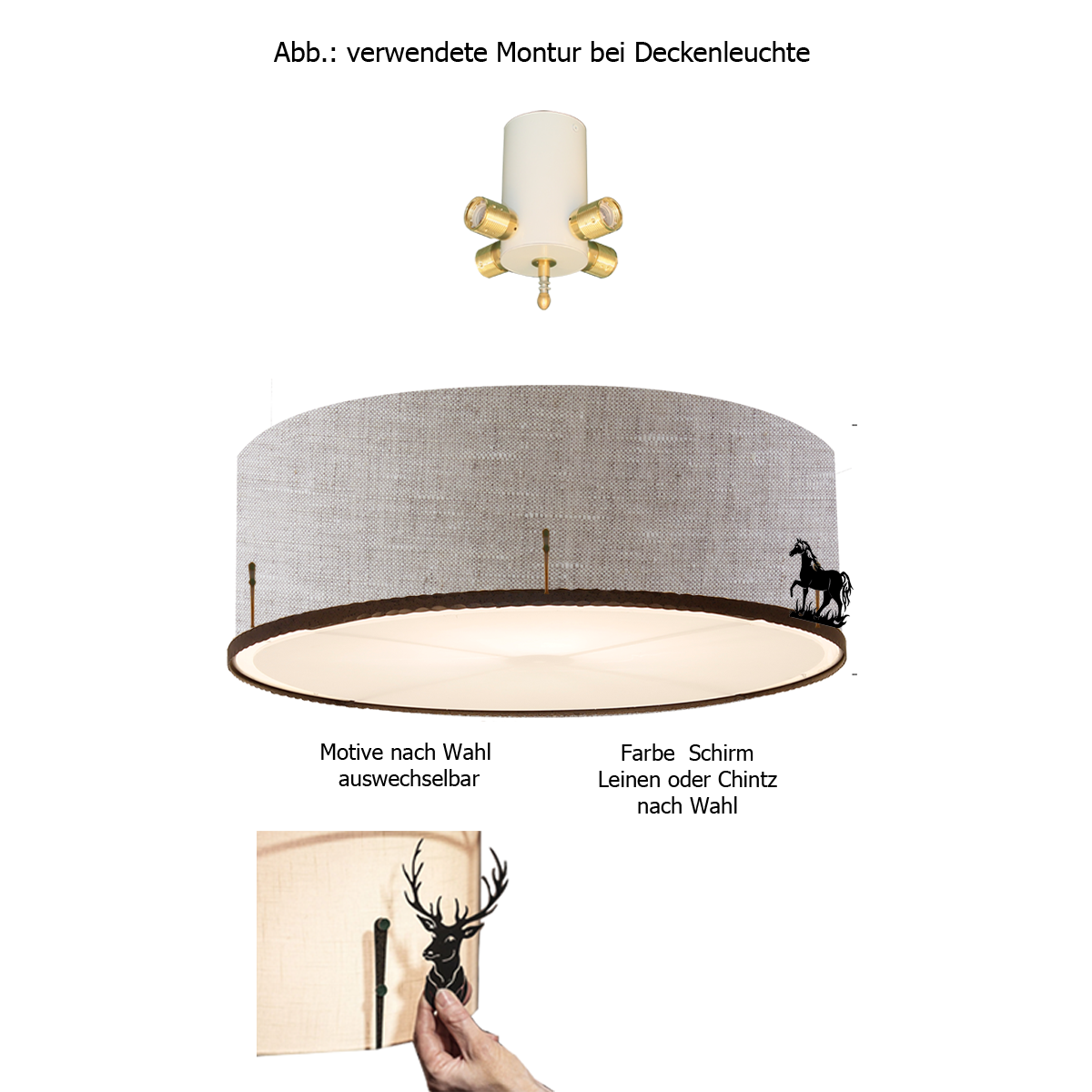 Menzel Themen Deckenleuchte D= 80cm Leinen mit Deko Ring an dem magnetisch Motive befestigt werden und Diffusor, für das Landhaus