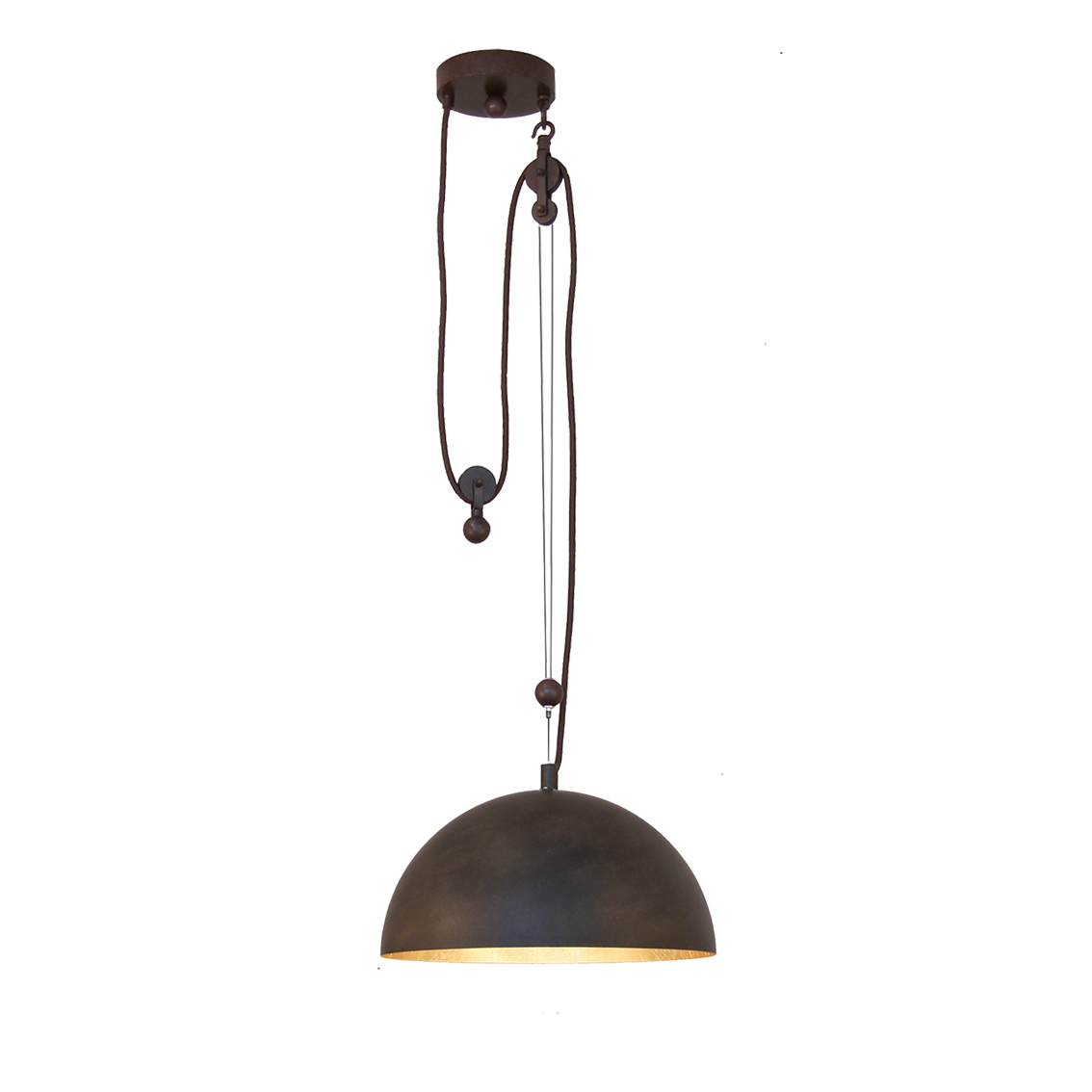 Menzel SOLO  Pendel Halbkugel D=40cm höhenverstellbar. Eisen braun-schwarz, Innen Blattgold