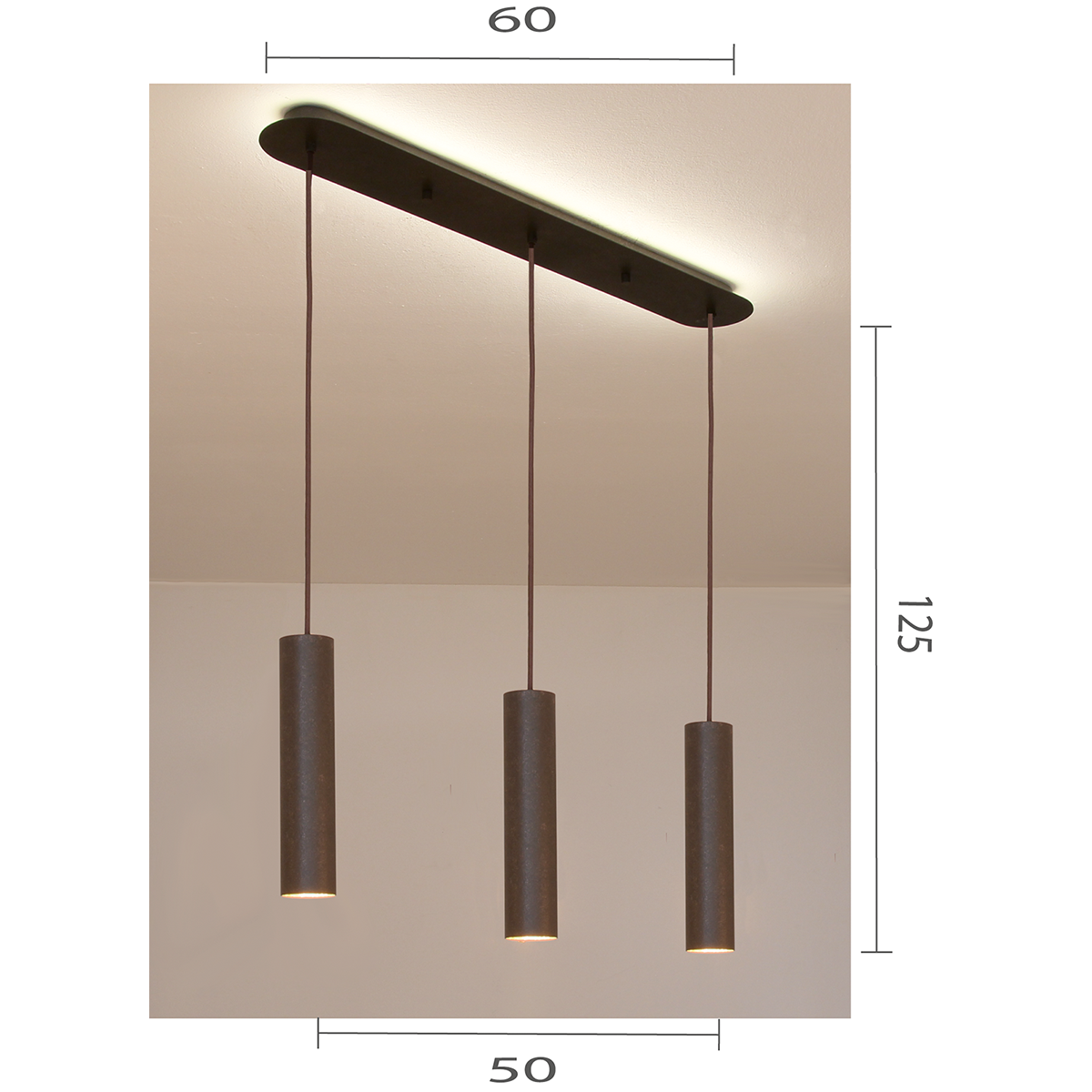 Menzel SOLO  große Hängeleuchte Gehänge  60cm für Einzel  Pendel LED GU10 braun schwarz für Tische ab 100cm Baldachin L=60cm Landhaus