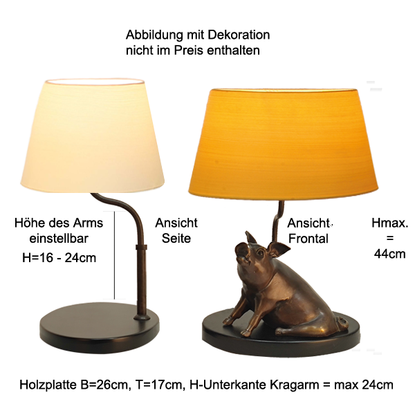 Menzel Living Tischleuchte für Figuren ovale Holzplatte, Arm höhenverstellbar, Schirm ROK30/23/18