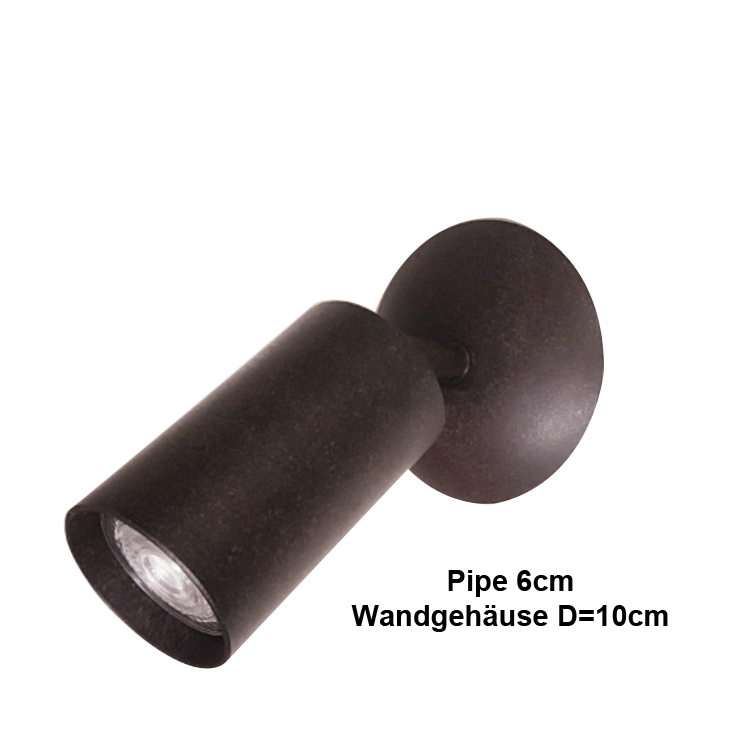 Spot Pipe D=6cm auf Dose mit Gelenk, 1 x GU10, Eisen Farbe nach Wahl