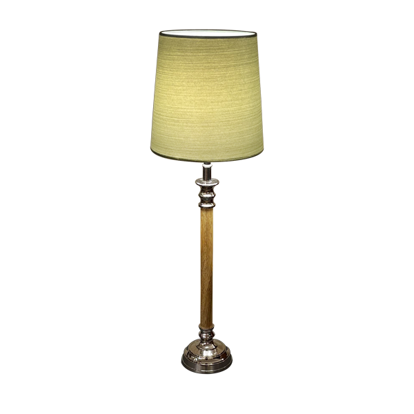 Menzel Aurelia 48, runder Sockel, Chrom / Holz Stab mittel braun, Schirm rund Strichlack Farbe nach Wahl