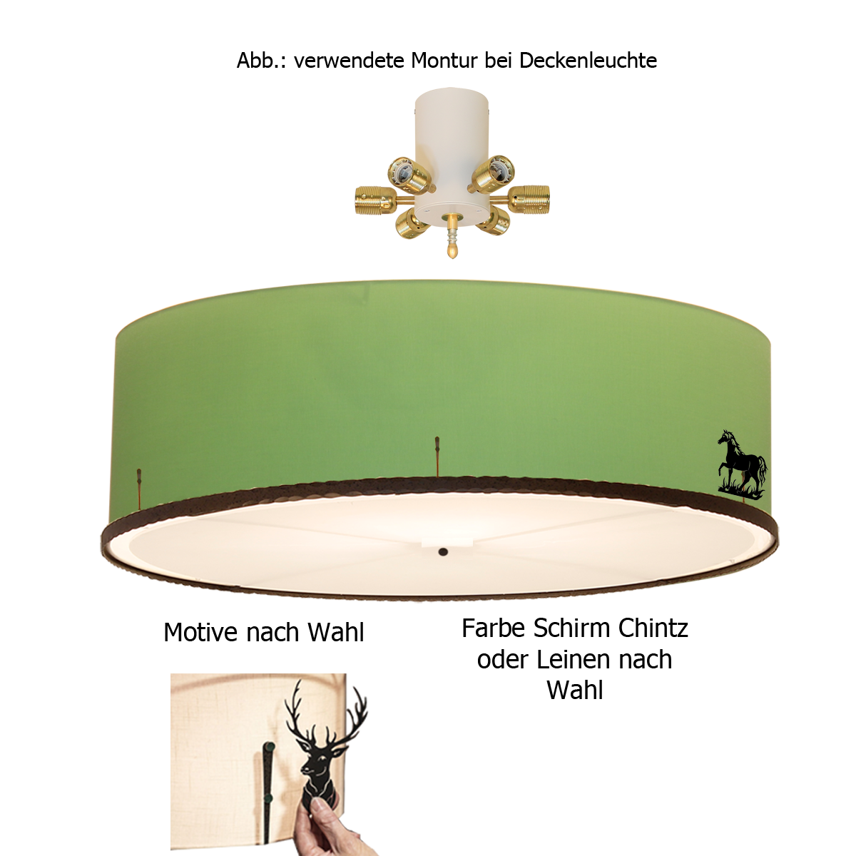 Menzel Themen Deckenleuchte D= 80cm Chintz mit Deko Ring an dem magnetisch Motive befestigt werden und Diffusor, für das Landhaus