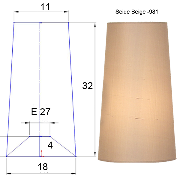 Lampenschirm konisch D=18cm, H=32cm, E27 Seide Farbe nach Wahl