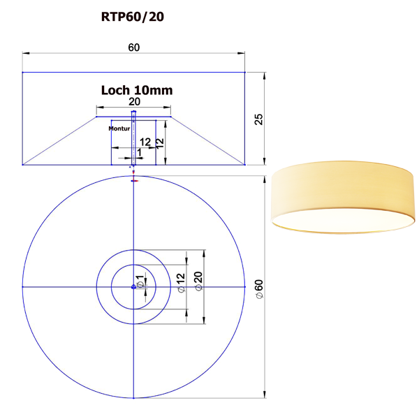 Lampenschirm Decken TonneD= 60cm Tonne Strichlack Farbe nach Wahl