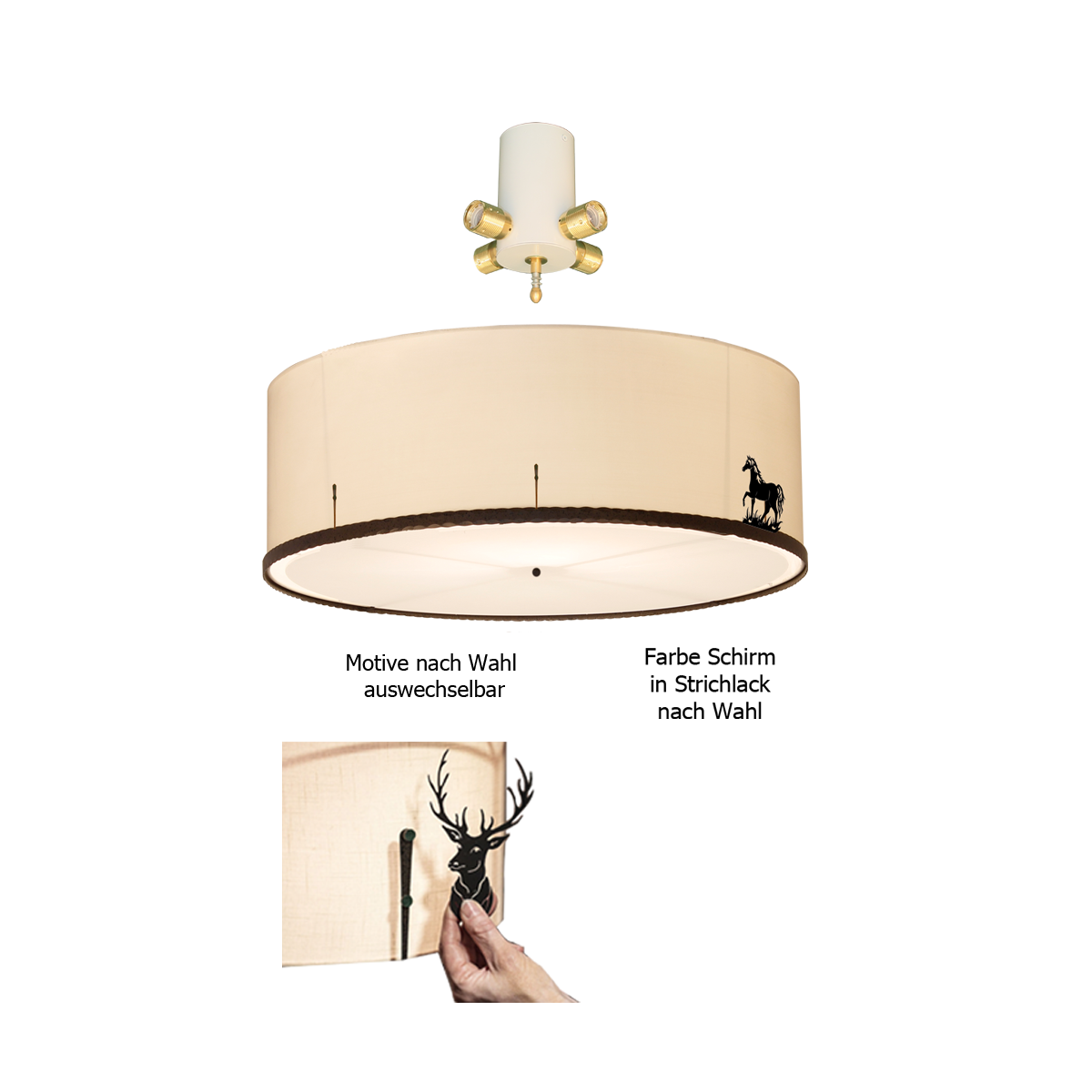 Menzel Themen Deckenleuchte D= 50cm Strichlack mit Deko Ring an dem magnetisch Motive befestigt werden und Diffusor, für das Landhaus