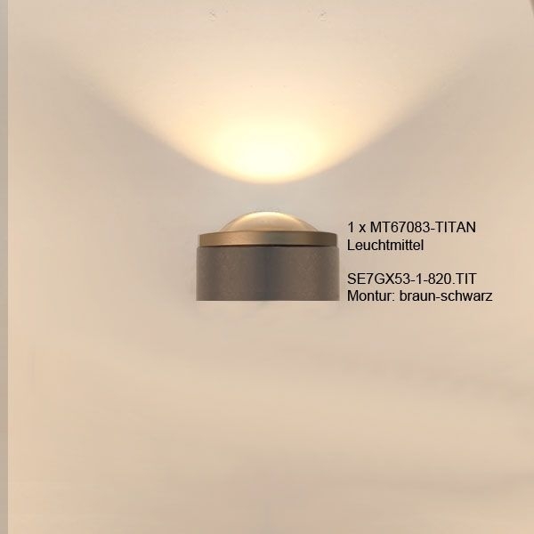 Menzel SOLO LED Wandleuchte 1 x GX53 für wechselbares LED Leuchtmittel, Eisen Farbe nach Wahl, incl. LM ( Megatron Pro 7W, 500L, 2700K, 90°) Rand nach