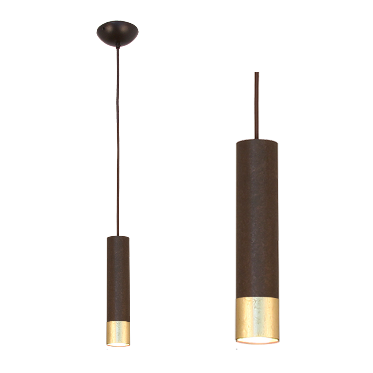 Menzel SOLO Pendel Pipe6, GU10 schwarz braun mit Blattgold Rand, Innen gold lackiert,Textilkabel