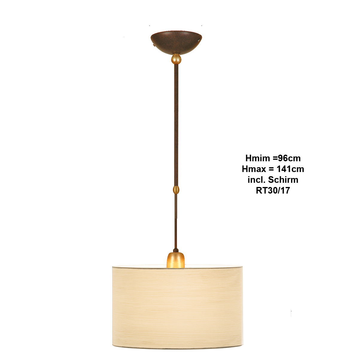 Menzel Stella Pendel E27 Teleskopstange Eisen farbig mit Schirm Tonne Strichlack D=30cm