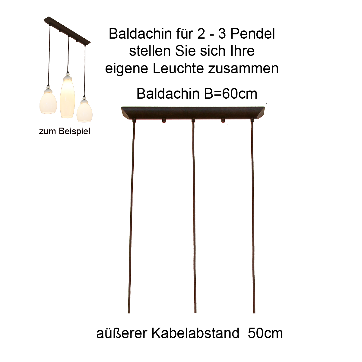 Menzel Baldachin für Gehänge L=60cm, B=6cm, Eisen braun-schwarz, für 2-3 verschiedene Provence Pendel, oder Ihren eigenen Wünschen