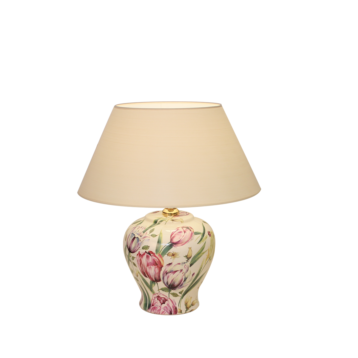 Tischleuchte 1 Keramik Vasenleuchte mit Dekor Tulpe E27 mit Lampenschirm in Strichlack Farbe nach Wahl