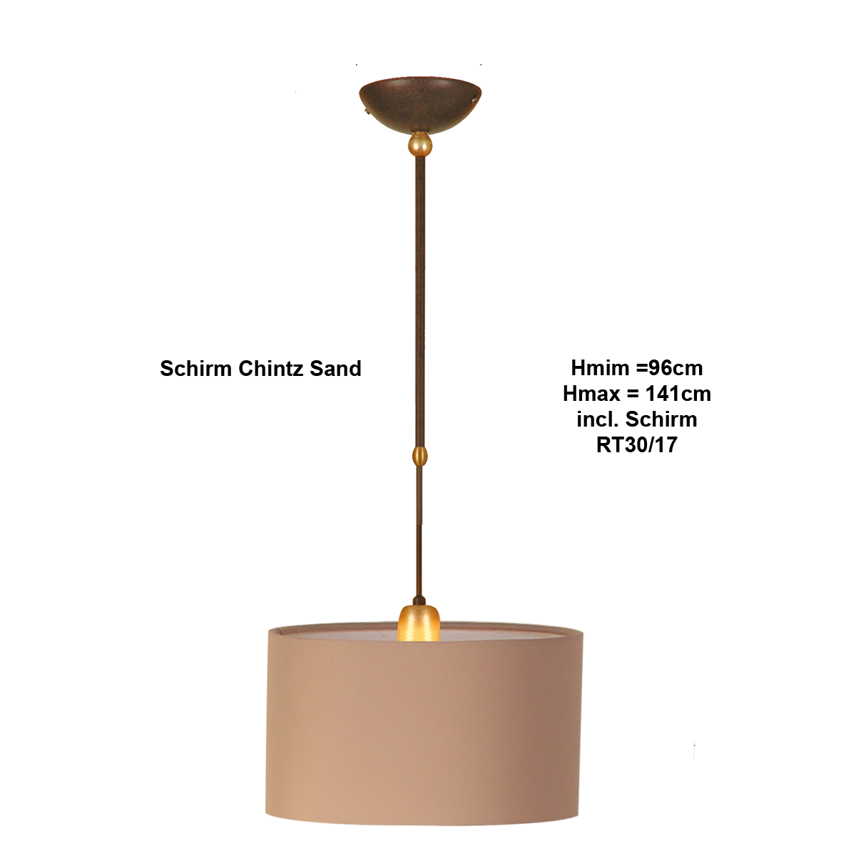 Menzel Stella Pendel E27 Teleskopstange Eisen farbig mit Schirm Tonne Strichlack D=30cm