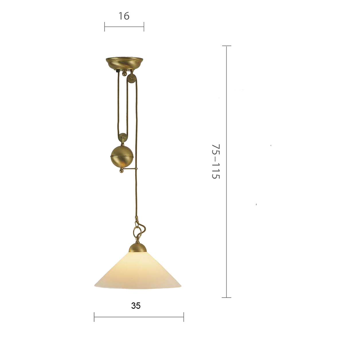 Menzel Anno 1900 Zugleuchte E27 Opalglas 35cm, in Messing brüniert oder gebürstet