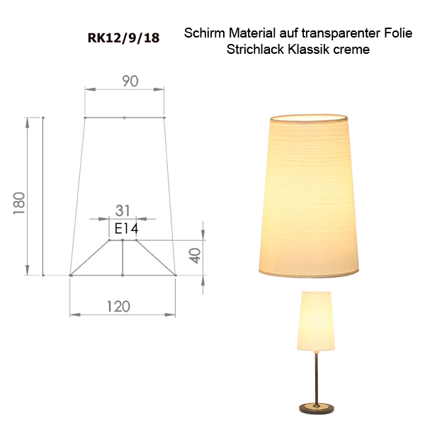 Menzel Lampenschirm konisch D=12cm Tischleuchte Wandlampe E14 Strichlack und Farbe nach Wahl