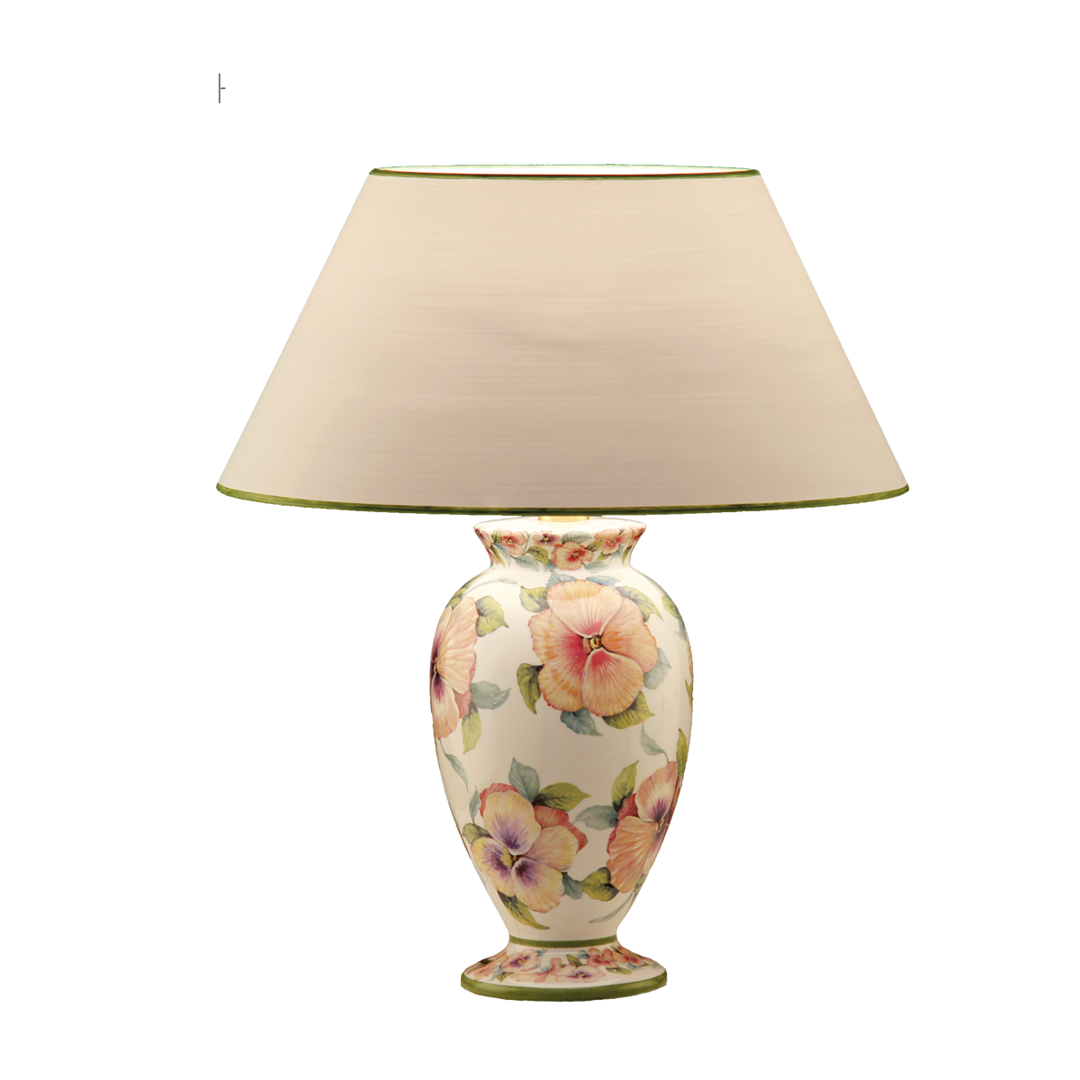 Tischleuchte 3 Keramik Vasenleuchte mit Dekor Blüten Motiv E27 mit Lampenschirm in Strichlack Farbe nach Wahl