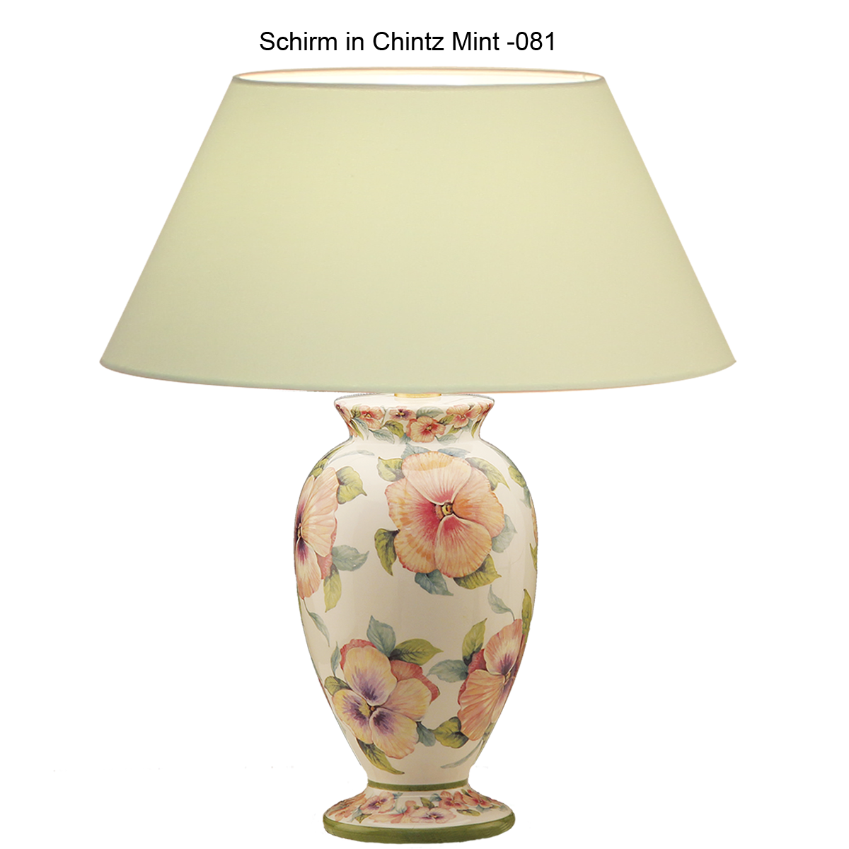 Tischleuchte 4 Vasenleuchte mit Dekor Blüten E27 mit Lampenschirm in Strichlack Farbe nach Wahl