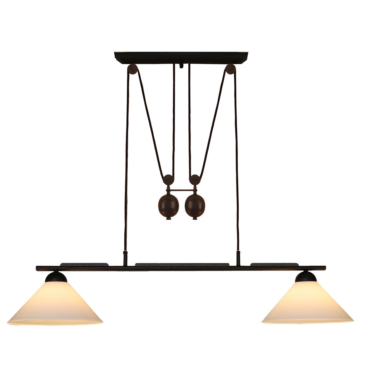 Menzel Themen Esstisch Zugleuchte B=110cm höhenverstellbar, braun schwarz, incl. Motiv Leisten, Opalglas weiß