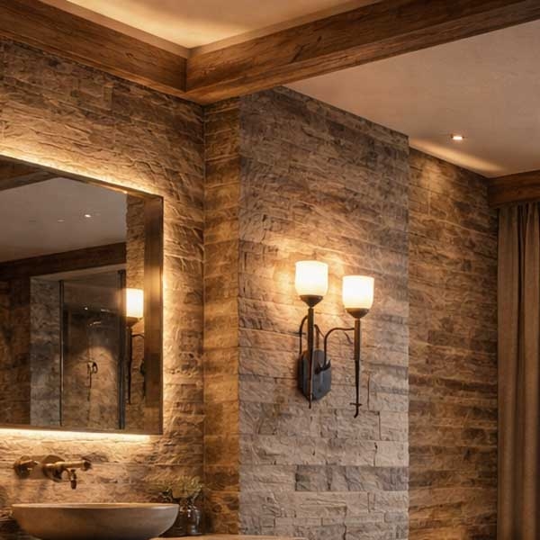 Menzel Chalet Wandleuchten E14, Glas nach Wahl, geschmiedet braun-schwarz