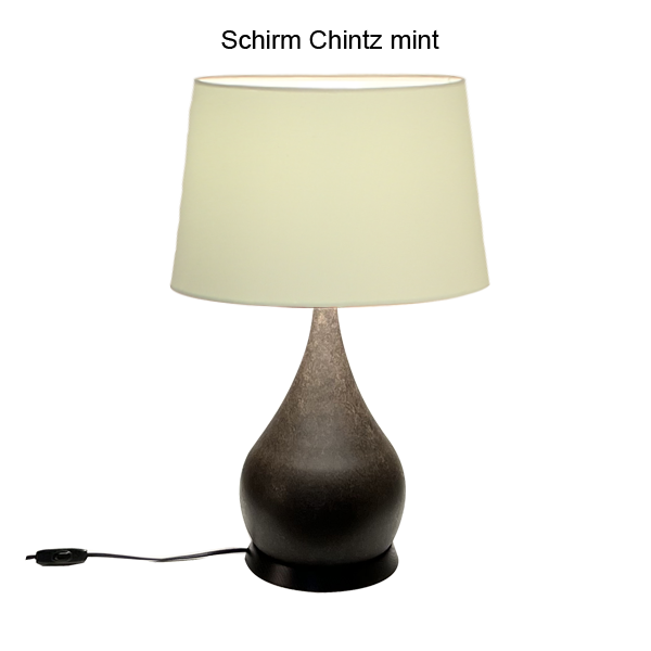 Menzel SOLO Tischleuchte Zwiebel, H=60cm, 1 x E27, Eisen braun-schwarz, Sockel Holz dunkel, incl. Schirm Chintz