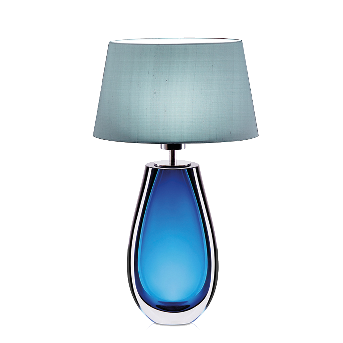 Murana 4 exklusive große ovale Tischleuchte, Glas im Farbton Azur, mit Seiden Lampenschirm Menzel Leuchten Manufaktur