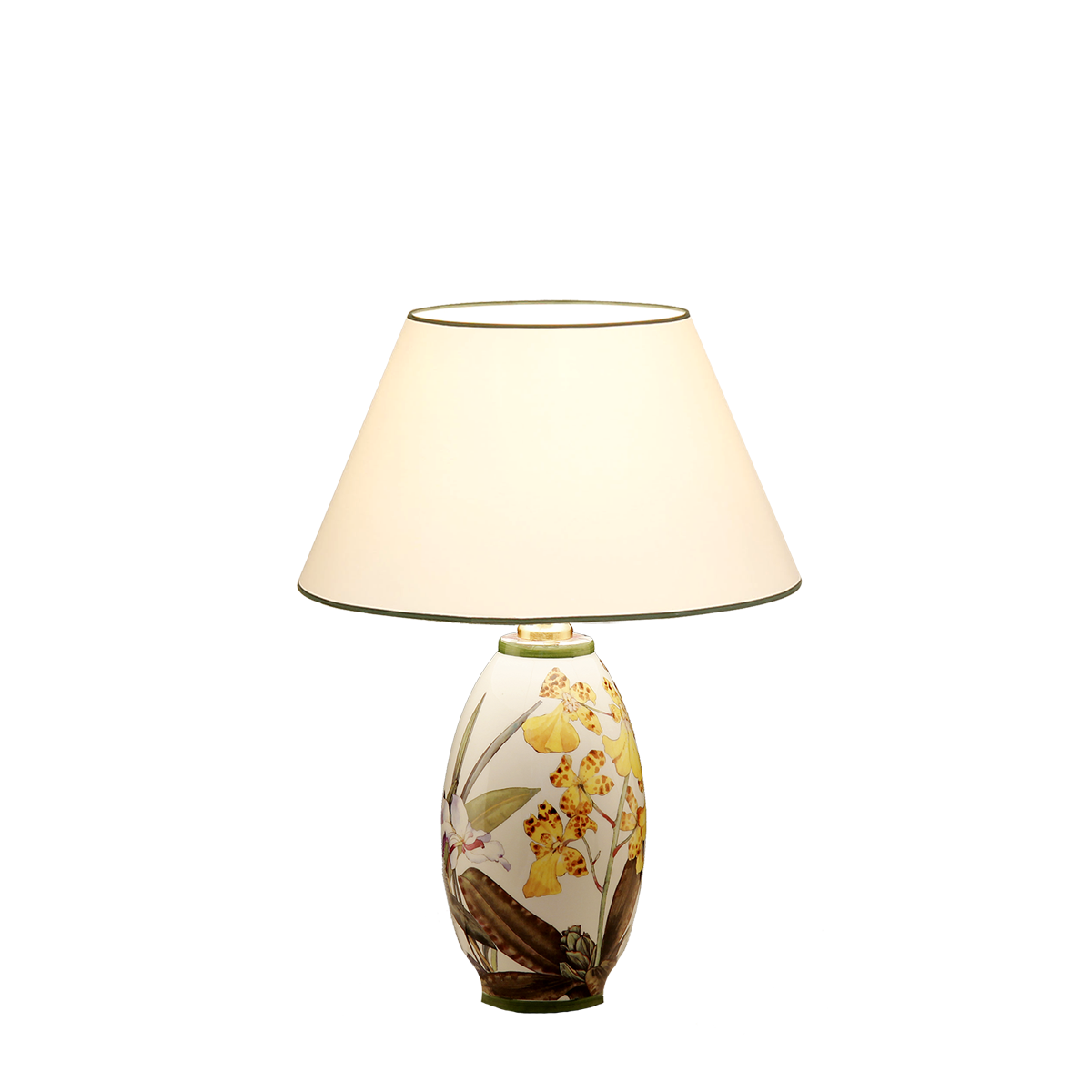 Tischleuchte 1 Keramik Vasenleuchte mit Dekor Ochidee E27 mit Lampenschirm in Strichlack