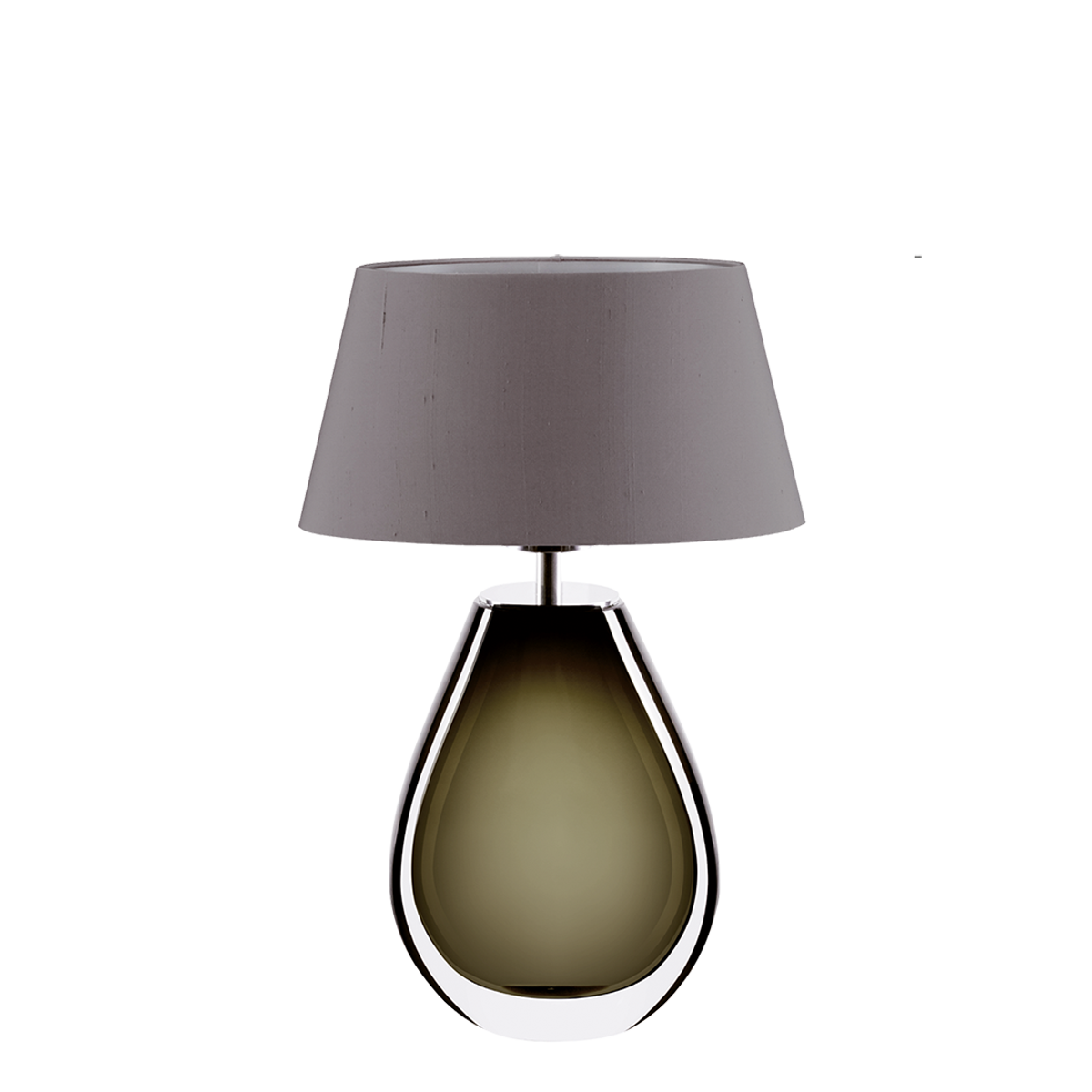 Murana 3 exklusive ovale Tischleuchte, Glas im Farbton Olive, mit Seiden Lampenschirm Menzel Leuchten Manufaktur