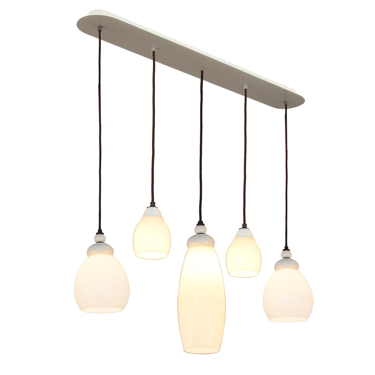 Menzel Provence Gehänge Esstischleuchte länglich 100cm Eisen mit 5 GlasProvence Pendel Opal weiß für Tisch ab 140cm