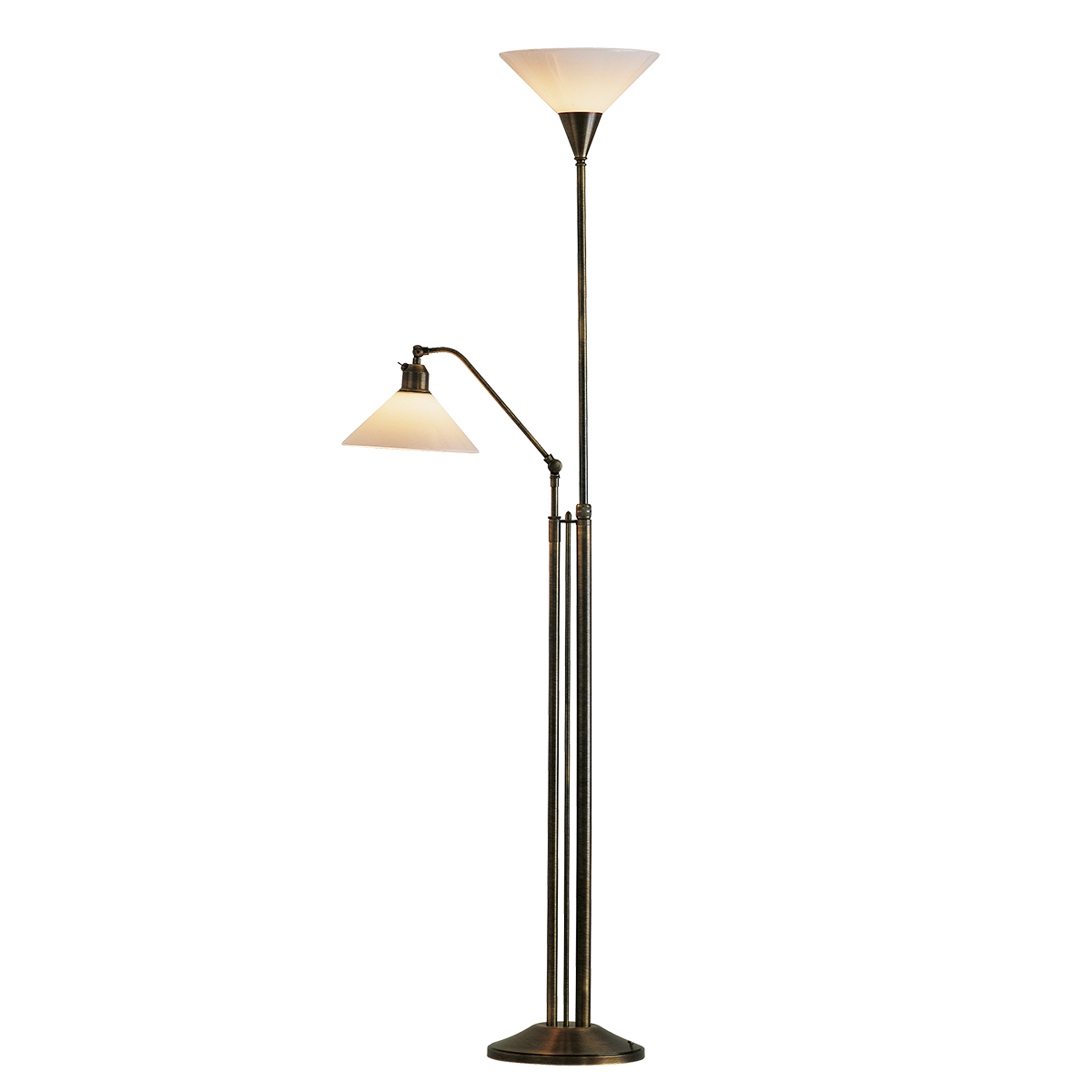 Menzel Anno 1900 Standfluter mit Taster, E27 Opalglas, Messing brüniert oder gebürstet, höhenverstellbar Menzel Anno 1900 Standfluter mit Taster, E27 Opalglas, Messing brüniert oder gebürstet, höhenverstellbar