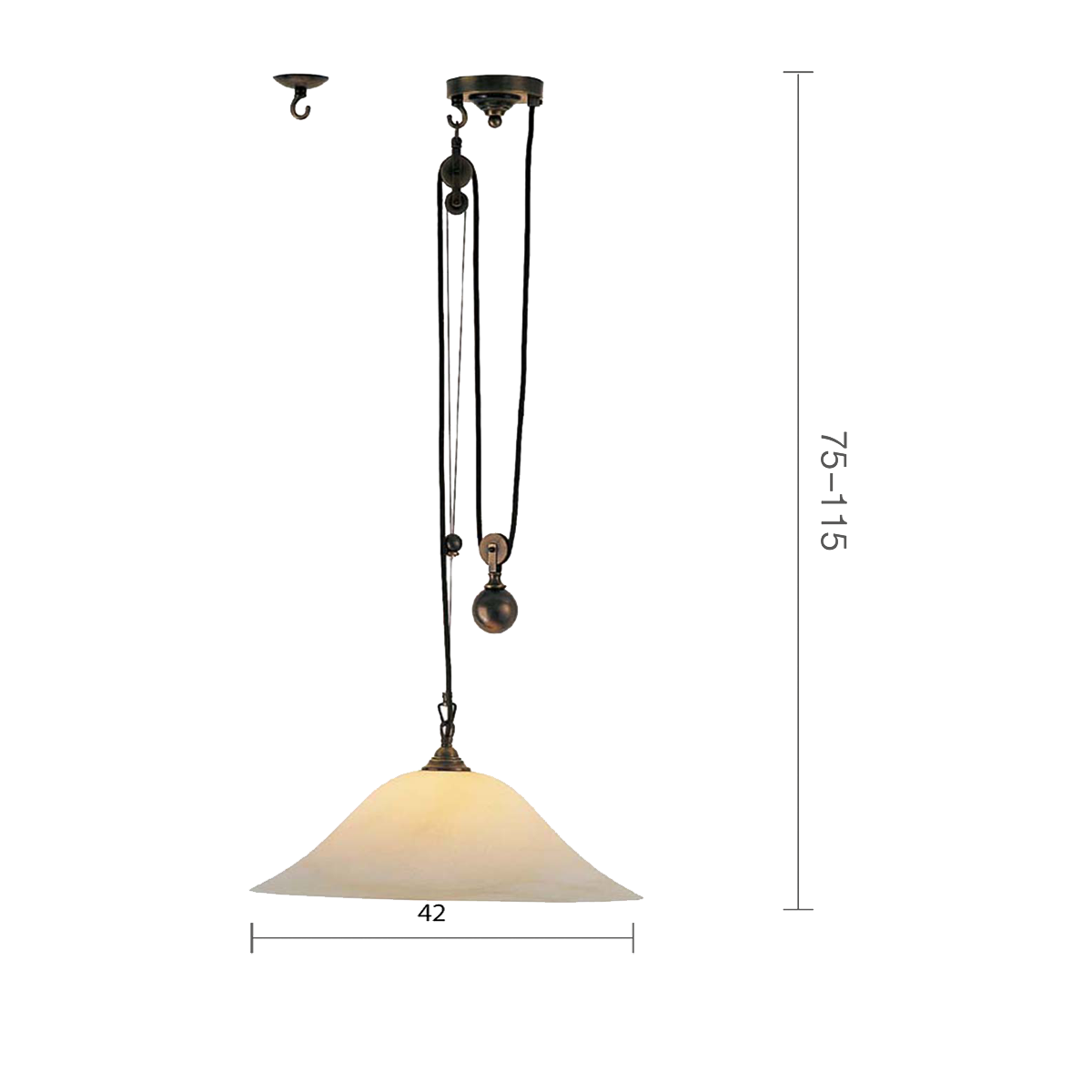 Menzel Anno 1900 Zugleuchte E27  für schwere Lampengläser mit Stahlseil und Bremse