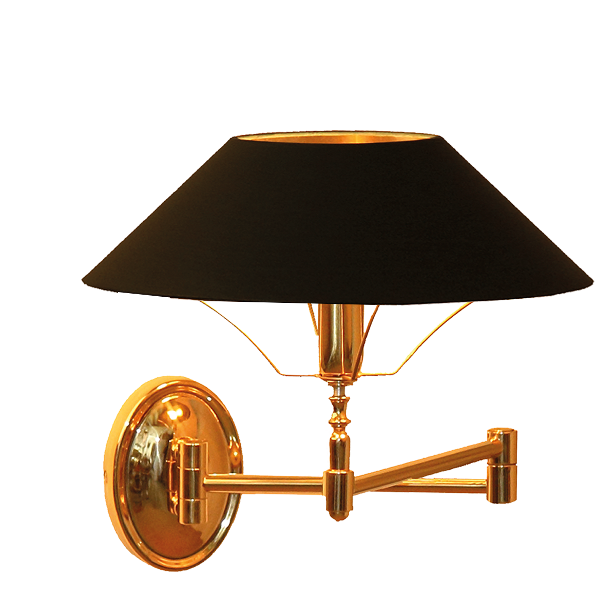 Menzel Living Wandleuchte schwenkbar ovales Rückenschild Messing mit Strichlackschirm rund Farbe nach Wahl