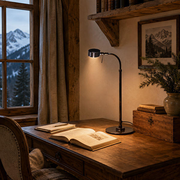 Menzel Tischleuchte, LED GX53, Messing brüniert, Kabelschalter incl. LED Leuchtmittel