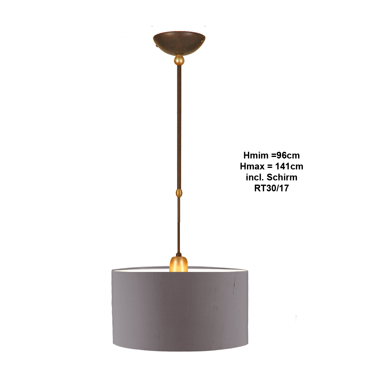 Menzel Stella Pendel E27 Teleskopstange Eisen farbig mit Schirm Tonne Strichlack D=30cm