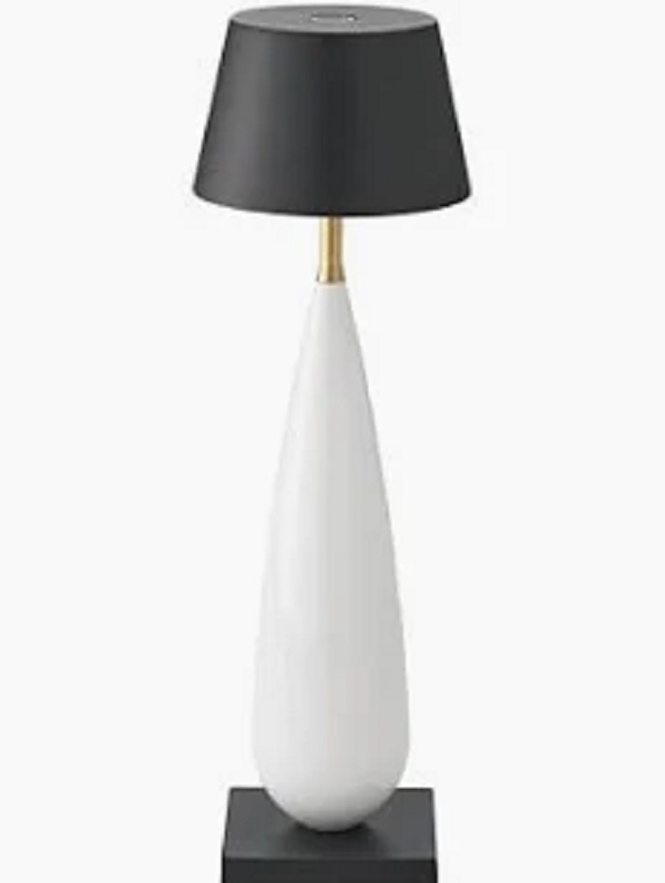 Akkuleuchte, Thala, Warmweiß & Warmweiß extra, IP65, Fuß Keramik weiß, Schirm Nachtschwarz, Abstrahlung nur nach unten