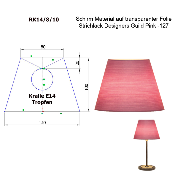 Menzel Lampenschirm konisch Aufstecker D=14cm Kralle Tropfen E14 / E27 oder Kerze Strichlack Farbe nach Wahl