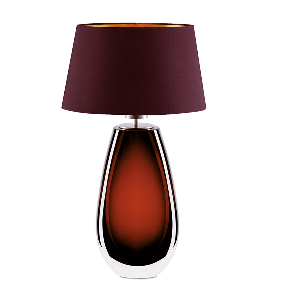 Murana 4 exklusive große ovale Tischleuchte, Glas im Farbton Marone, mit Seiden Lampenschirm Menzel Leuchten Manufaktur
