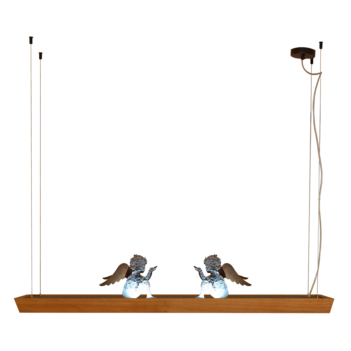 Menzel DECO Plattform 120cm großer Esstisch LED Hängeleuchte Holz für Tische über 160cm Länge Licht nach oben und unten für das Landhaus