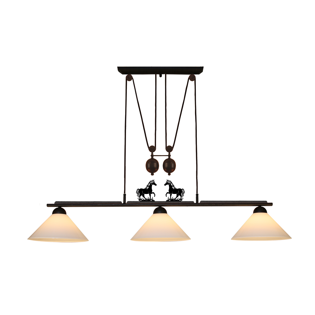 Menzel Themen Esstisch Zugleuchte B=130cm höhenverstellbare Hängeleuchte braun schwarz Opal Glas weiß