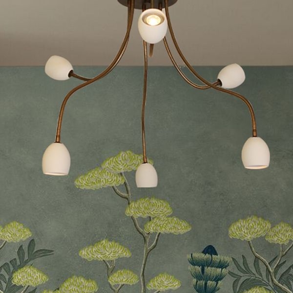 Menzel Provence Flexarm Deckenleuchte mit matten Keramik Köpfen 6 x GU10