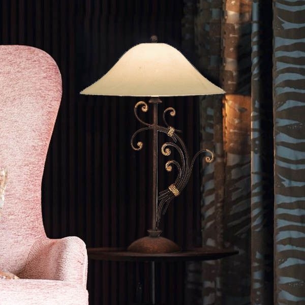 Menzel Florence Antik Tischleuchte geschmiedet, Scavo uni Glas D=42 Florentiener Stil