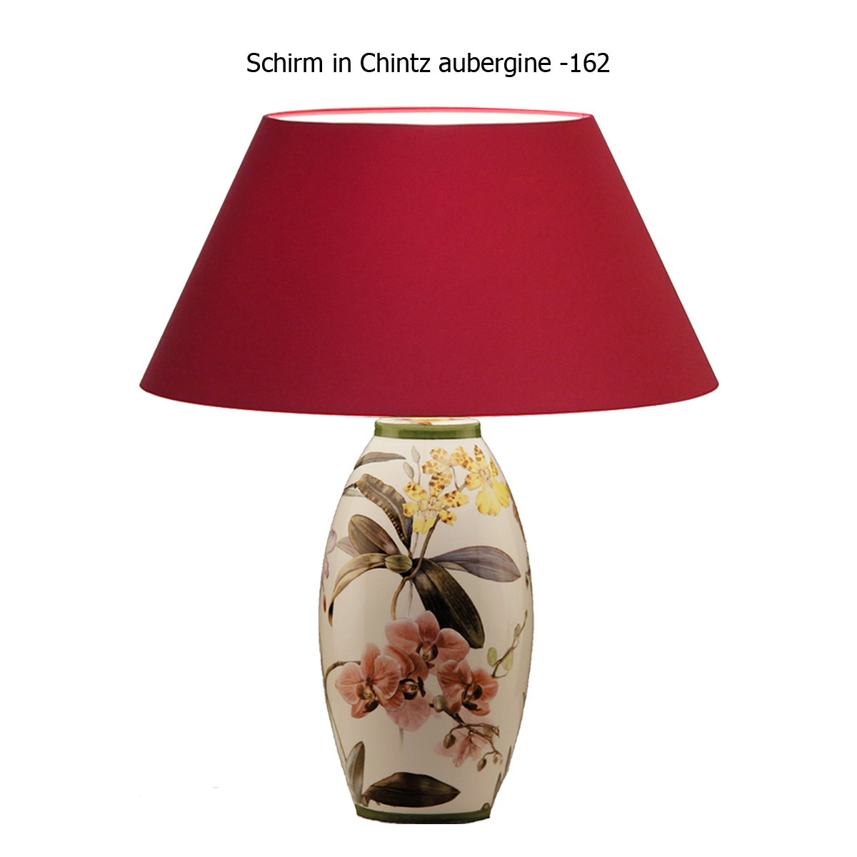 Tischleuchte 1 Keramik Vasenleuchte mit Dekor Orchidee E27 mit Lampenschirm in Chintz Farbe nach Wahl