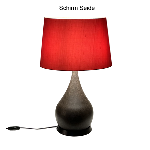 Menzel SOLO Tischleuchte Zwiebel, H=60cm, 1 x E27, Eisen braun-schwarz, Sockel Holz dunkel, incl. Schirm Seide