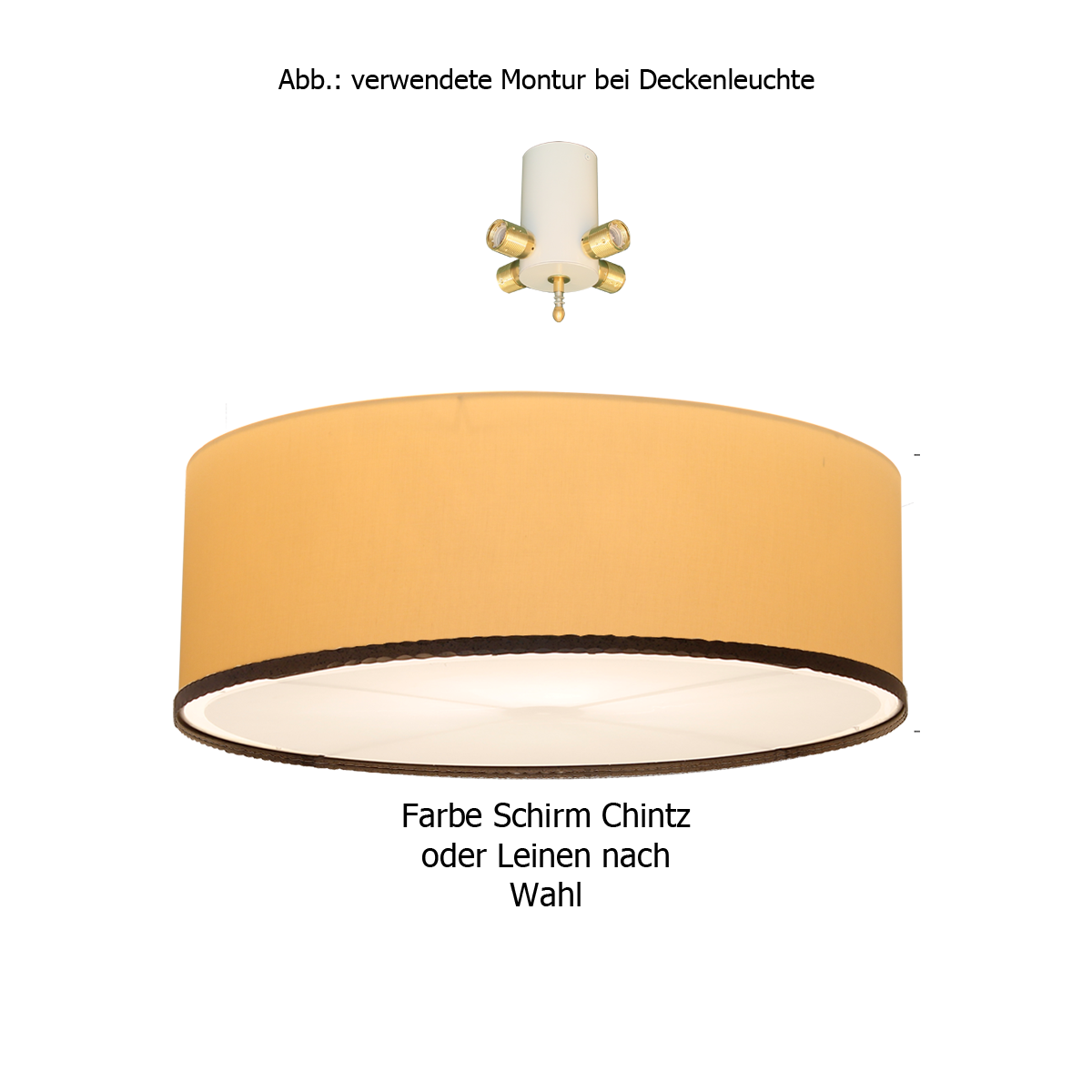 Menzel Pusta große Deckenleuchte D= 60cm, 4 x E27 mit Zierring und Acryl Diffusor Leinen oder Chintz nach Wahl