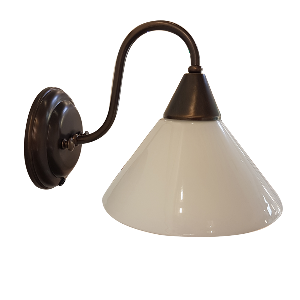 Menzel Anno 1900 Wandleuchte E14, Messing brüniert mit Zugschalter, Glas Opal weiß GF20