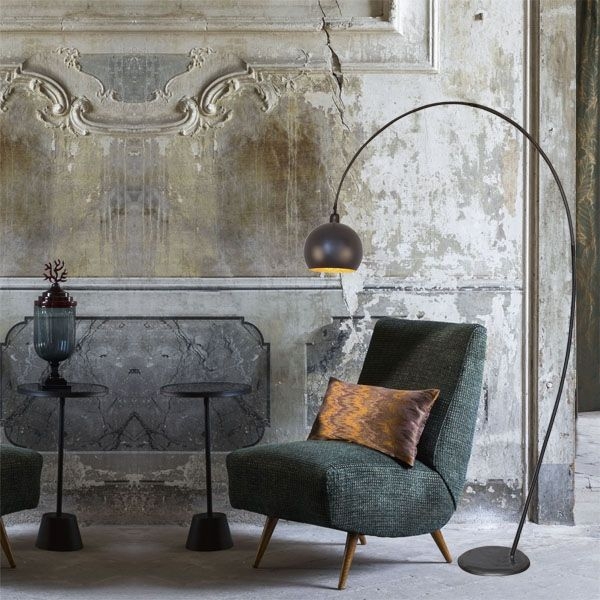 Menzel SOLO Standleuchte Bogenleuchte 180 Eisen braun schwarz Dreiviertelkugel 20cm Innen nach Wahl