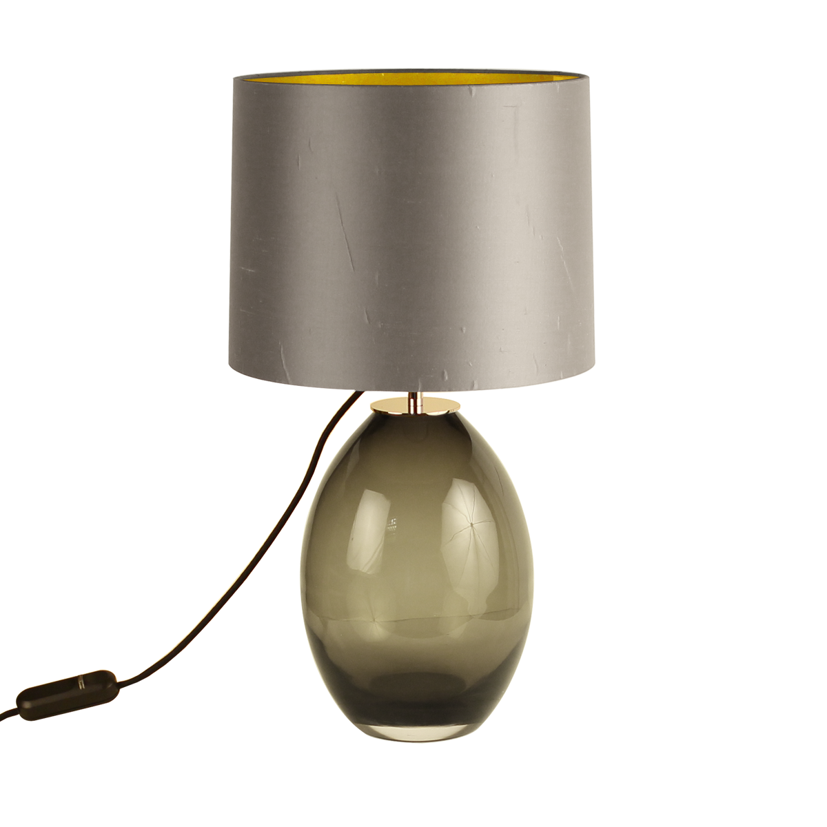 Murana 4 exklusive schwere Olive Überfangglas Tischleuchte runde Form groß E27 mit Seiden Lampenschirm Menzel Leuchten Manufaktur