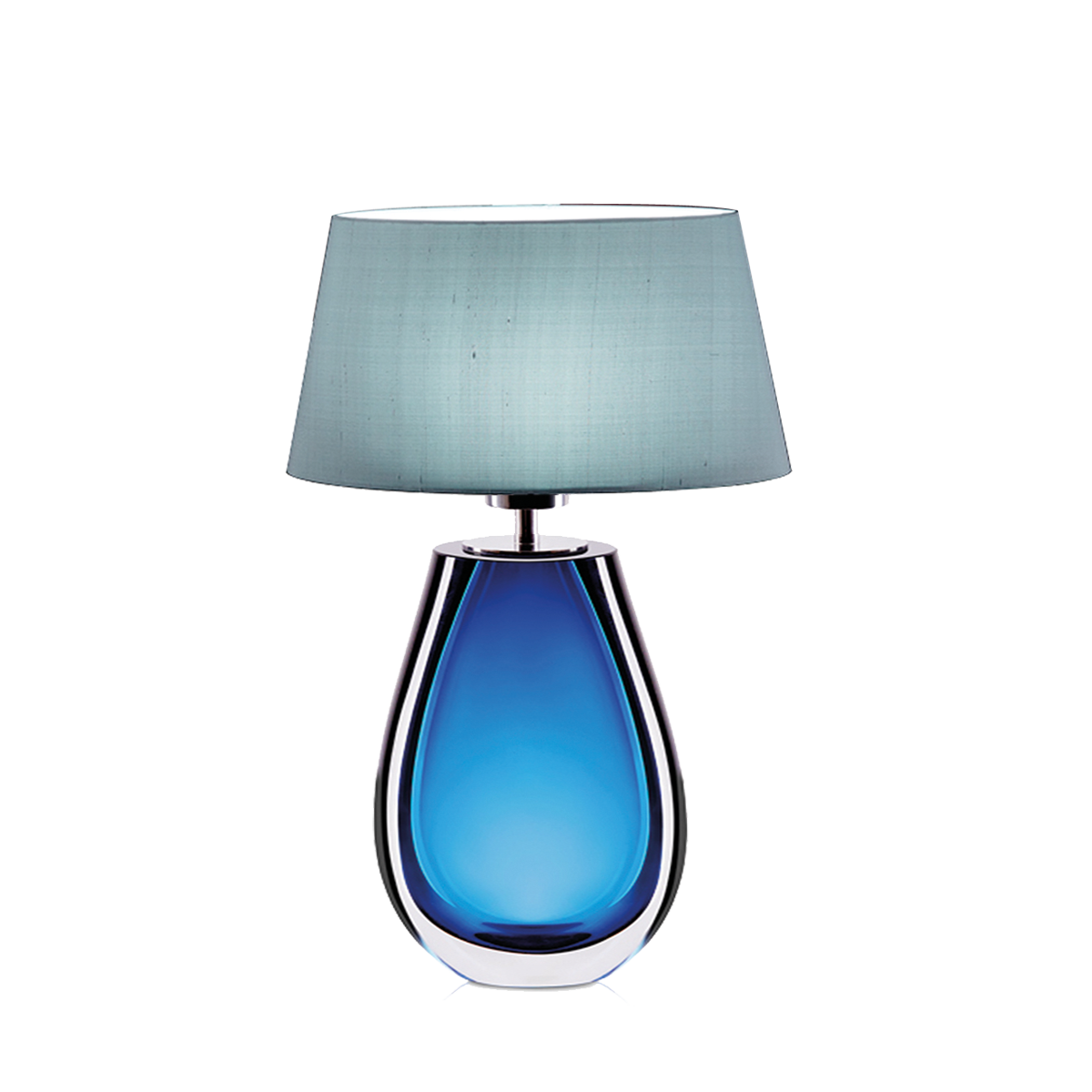 Menzel Murana 3 exklusive ovale Tischleuchte, Glas im Farbton Azur, mit Seiden Lampenschirm