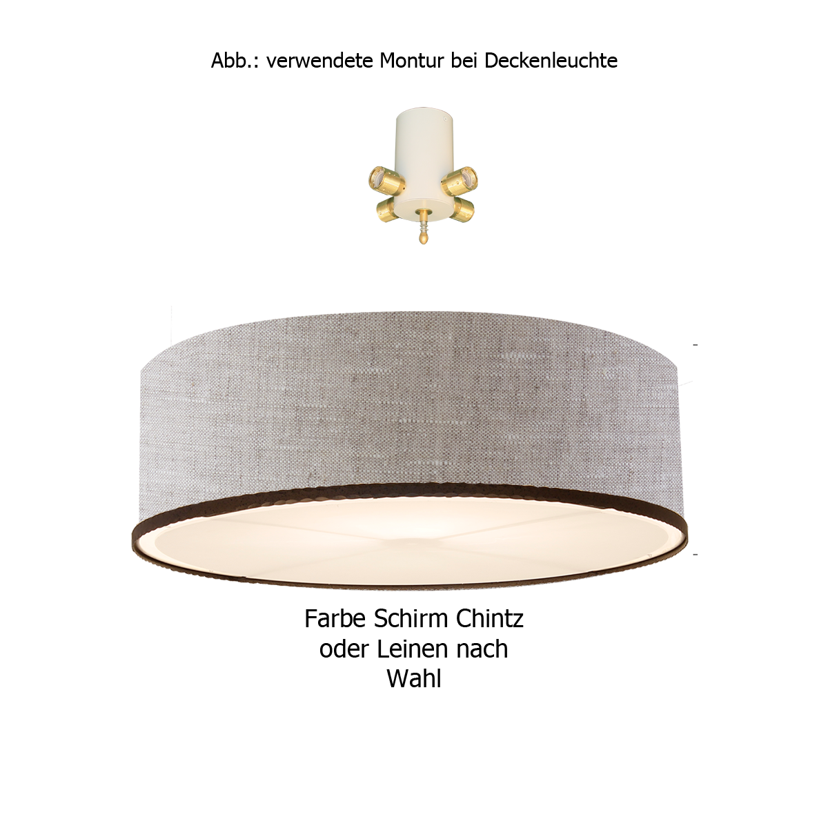Menzel Pusta große Deckenleuchte D= 60cm, 4 x E27 mit Zier Ring Lampenschirm Leinen oder Chintz nach Wahl für das Landhaus